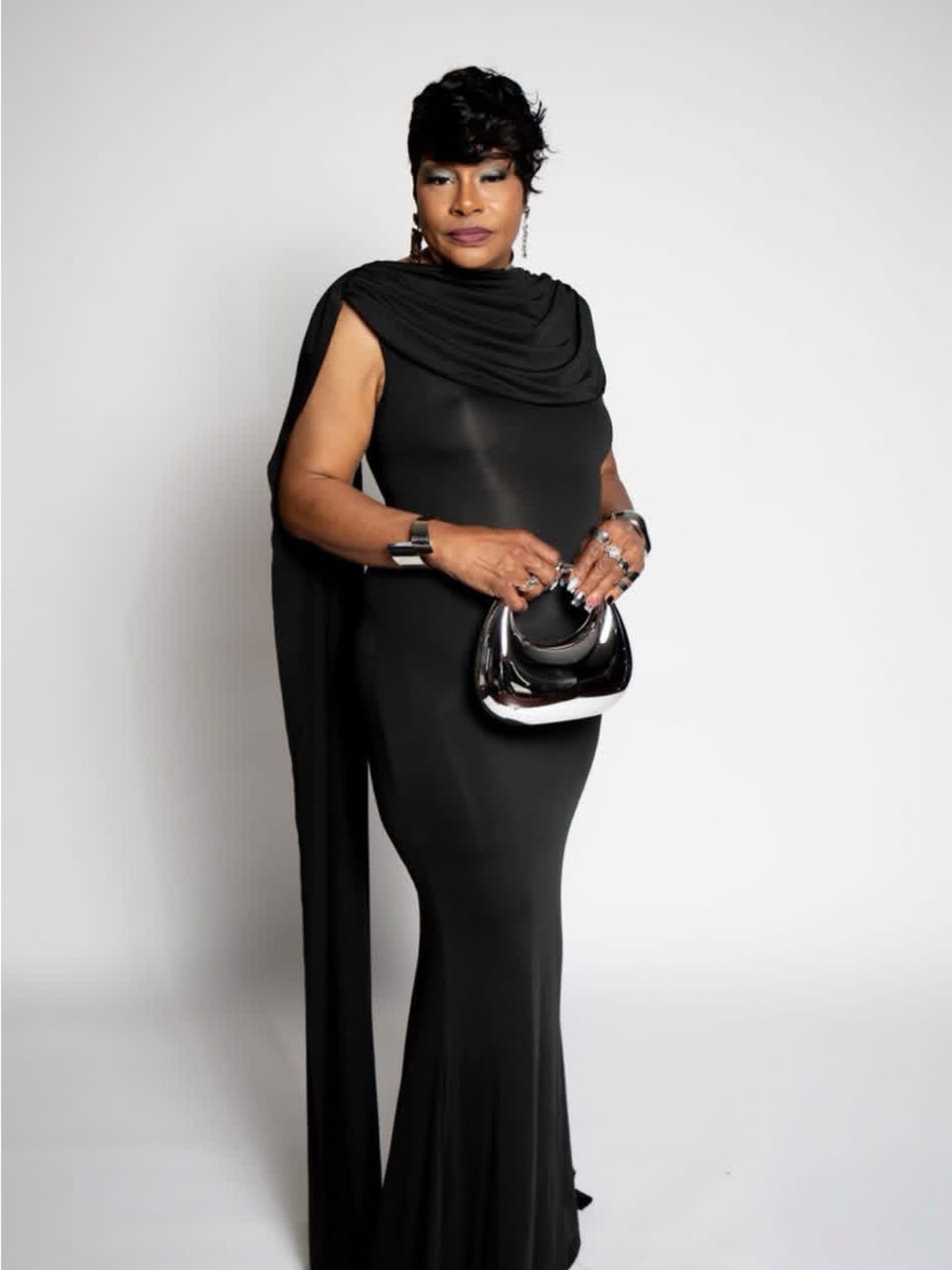 Elegant Black Draped Evening Jumpsuit